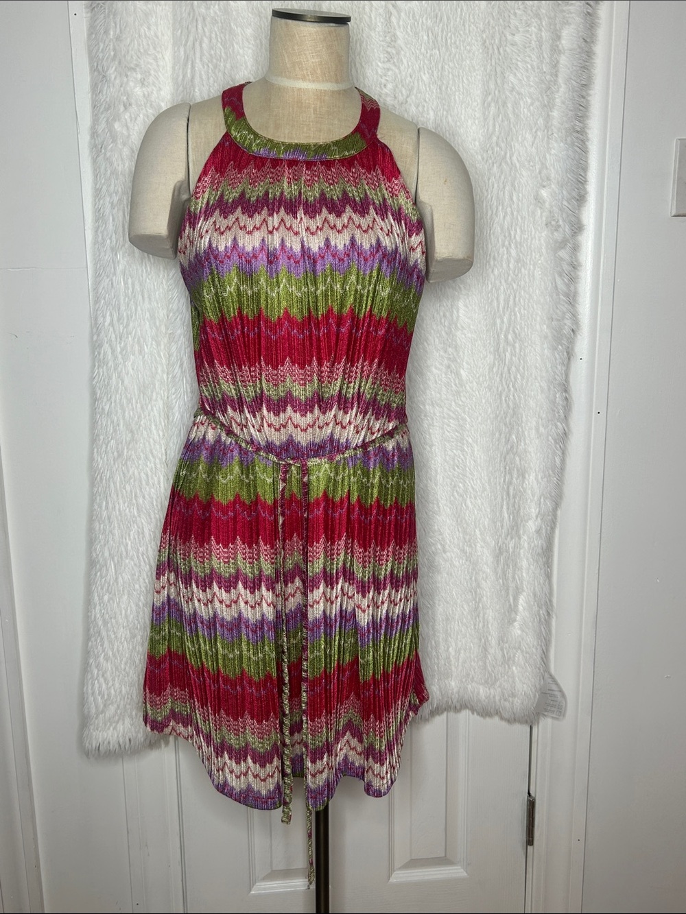 New York & Company Multicolor Chevron sleeveless Dress - pink , Green, Purple